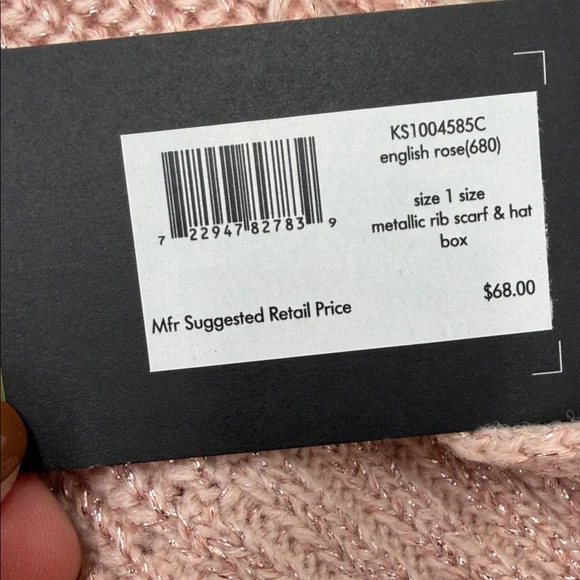 Kate Spade Blush Pink Metallic Rib Scarf & Hat Set